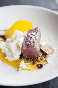 Houghton Venison Loin, Liquorice granola, cranberry, salsify, Titchewell Manor, Titchwell nr Brancaster, Norfolk, United Kingdom | Bown's Best